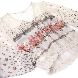 C'isa Sheer Floral Boho Cream Peach Top Sz M